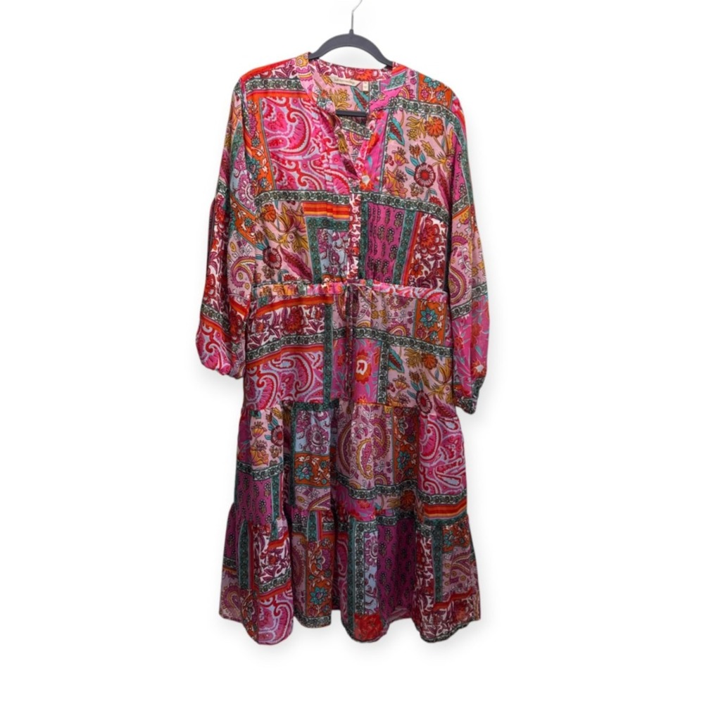 Soft Surroundings Cottagecore Chiffon Maxi Midi Patchwork Print Dress XLp Pink